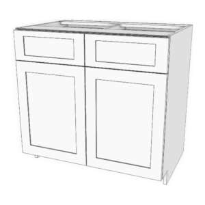 Base cabinet with 2 half width top drawers and bottom doors: 27 1/4" to 36" wide, 34 3/4" high, 23 5/8" deep. 1 adjustable shelf.