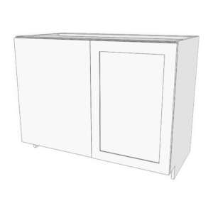 Base corner blind left cabinet. 36" to 45" wide 23 5/8" deep, 34 3/4" high. Door on left with 24" blind panel on right. Designed to install 3" away from wall corner. Modifying cabinet width modifies door width. Panel size will stay the same. 1 adjustable shelf.