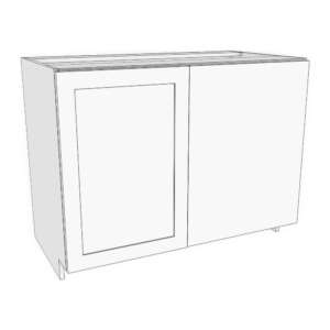 Base corner blind right cabinet. 36" to 45" wide 23 5/8" deep, 34 3/4" high. Door on right with 24" blind panel on left. Designed to install 3" away from wall corner. Modifying cabinet width modifies door width. Panel size will stay the same. 1 adjustable shelf.