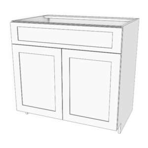 Sink base cabinet with false front and doors: 22" to 36" wide, 34 3/4" high, 23 5/8" deep (no shelves).