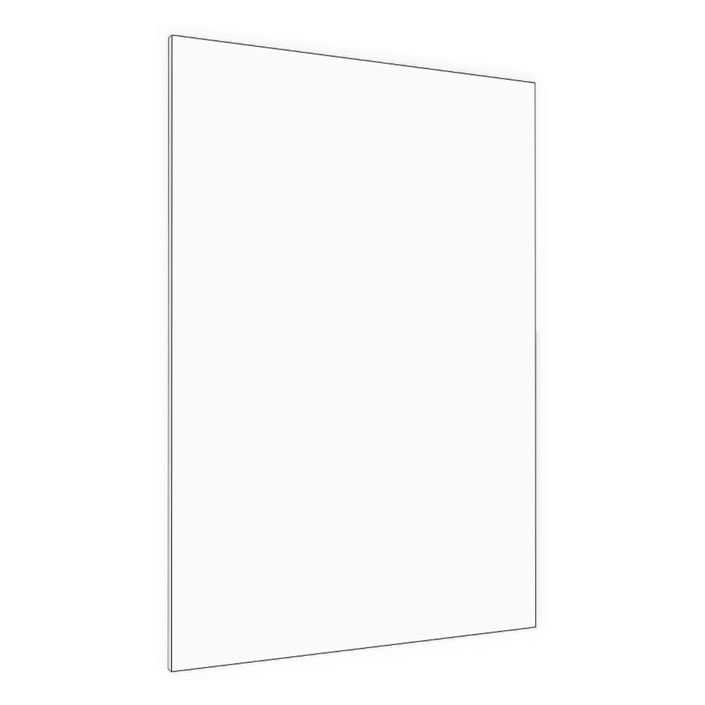 Base end panel. Finished on both sides and 2 long edges. 12" to 24 1/2" wide, 34 3/4"high, 5/8" thick.